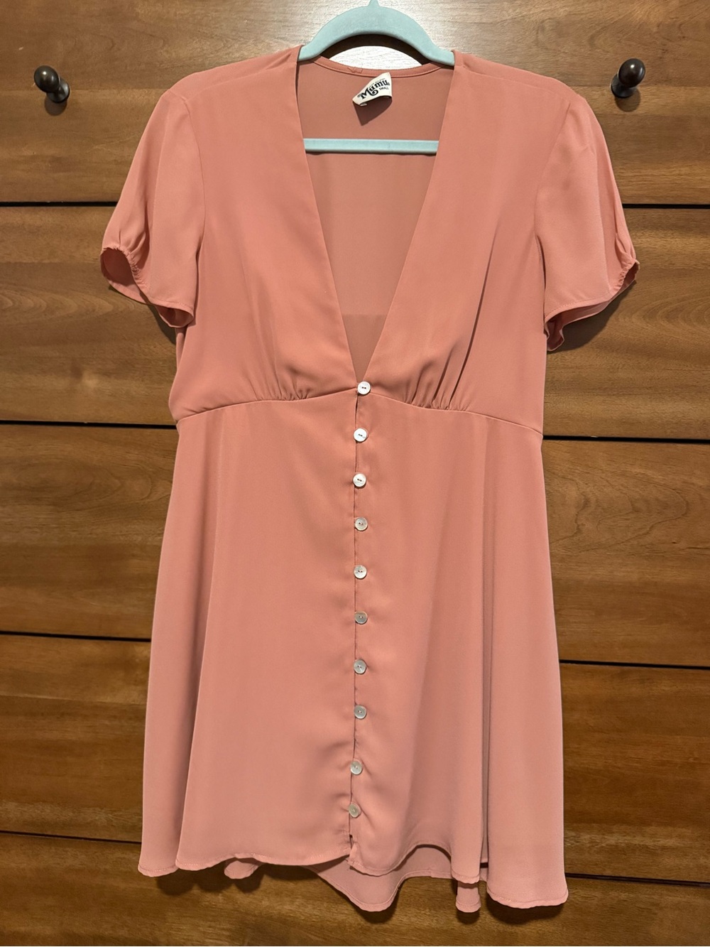 Show Me Your Mumu Dusty Peach Button Front Mini Dress S